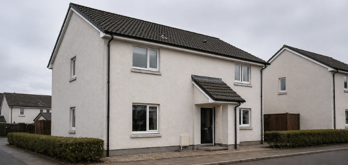 spray cork coating applied to external wall UK