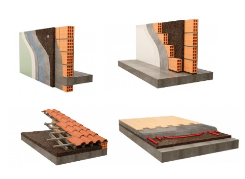 Expanded cork insulation board systems for walls, roofs and floors